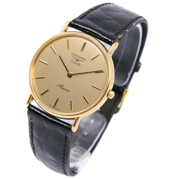 [LONGINES] Longine Presense Stainless Steel x Leather Quartz Analog L display Men's Gold Dial Watch A-Rank