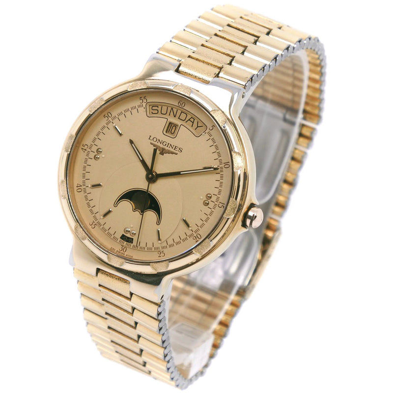 [Longines] Longine Moon Phase Day Date Watch Reloj de oro de cuarzo de acero inoxidable