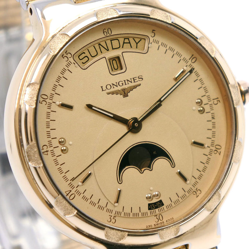 [朗廷斯]纵向月阶段日约会看手表不锈钢石英男士黄金表盘
