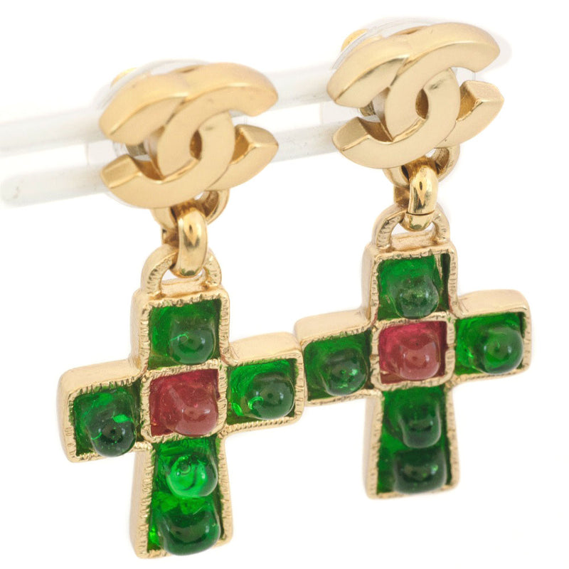 Chanel Green and Red Gripoix Grid Cluster Earrings Gold Metal, 1990s, Fashion | Clip-On Earrings, Vintage Jewelry (Very Good)