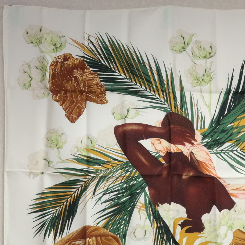 【HERMES】エルメス
 カレ90 TURBANS DES REINES スカーフ
 シルク 白 レディース スカーフ
Sランク