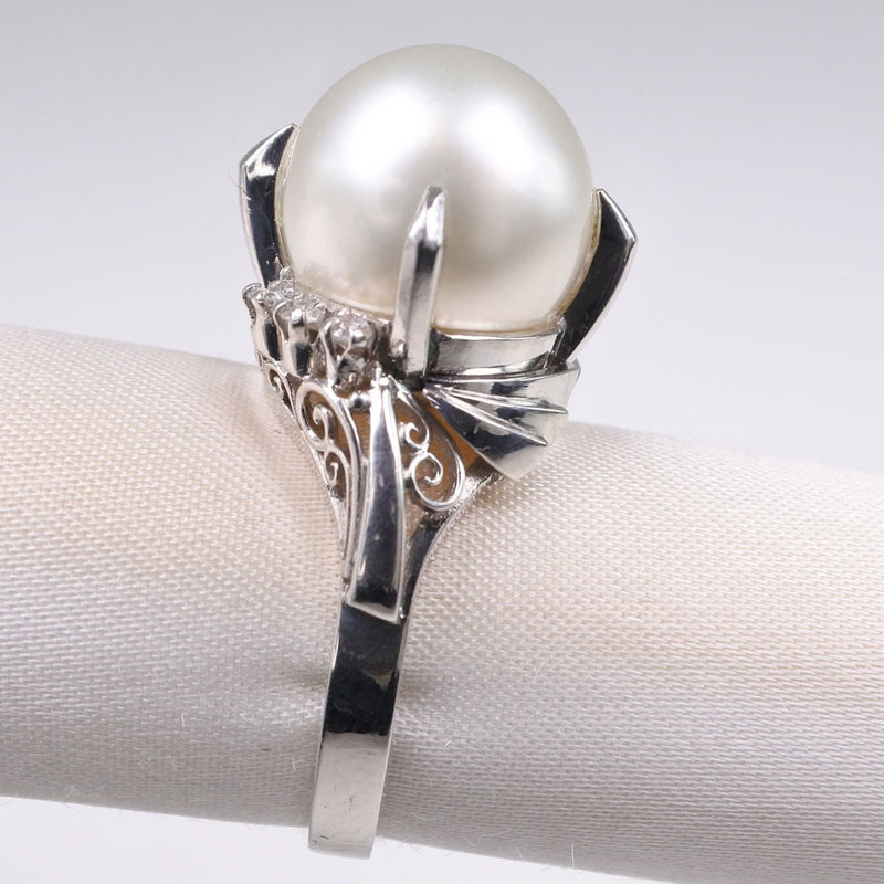 Pearl diamond ring / ring 12.0 mm pearl x PT900 Platinum 14.5 0.06 engraved ladies