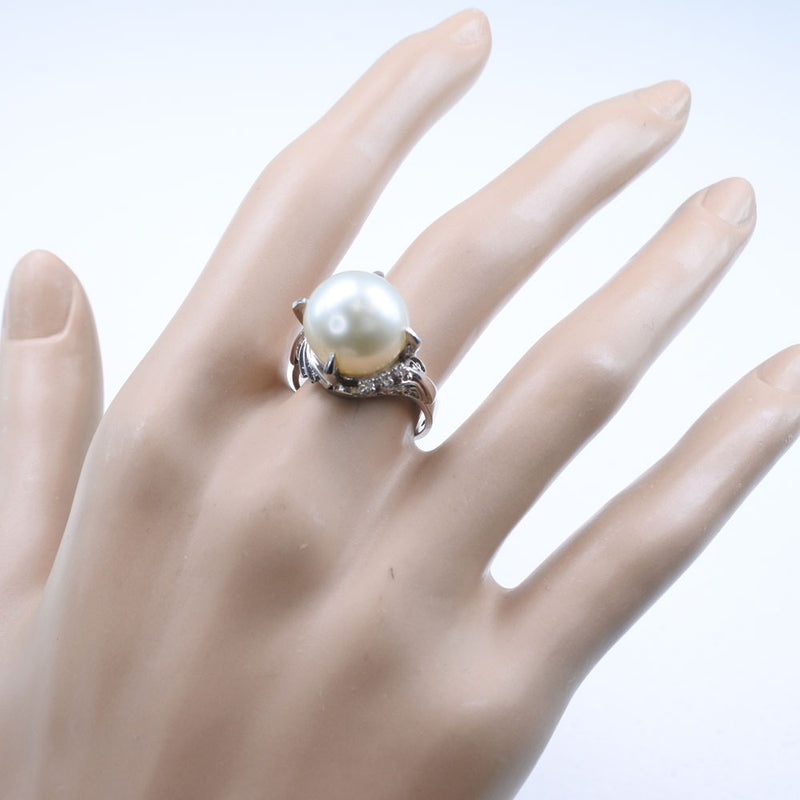 Anillo de diamantes de perla / anillo 12.0 mm Pearl X PT900 Platinum 14.5 0.06 Damas grabadas
