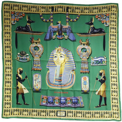 [HERMES] Hermes Care 90 TUTANKHAMUN/Tutankhamen Silk Green Ladies Scarf S Rank