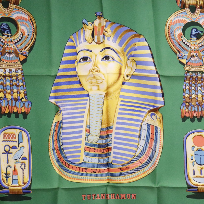 [HERMES] Hermes Care 90 TUTANKHAMUN/Tutankhamen Silk Green Ladies Scarf S Rank