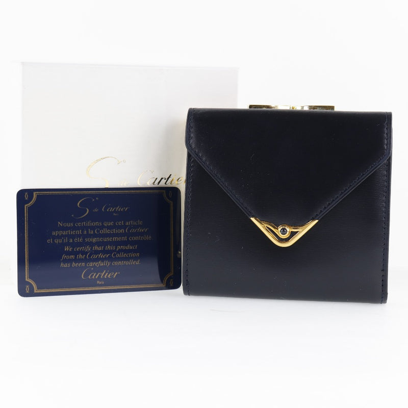 [Cartier] Cartier Vintage Calf Black Ladies Bi-fold Wallet A-Rank