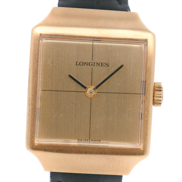 [LONGINES] Longin watch gold plating x leather hand -rolled ladies gold dial watch