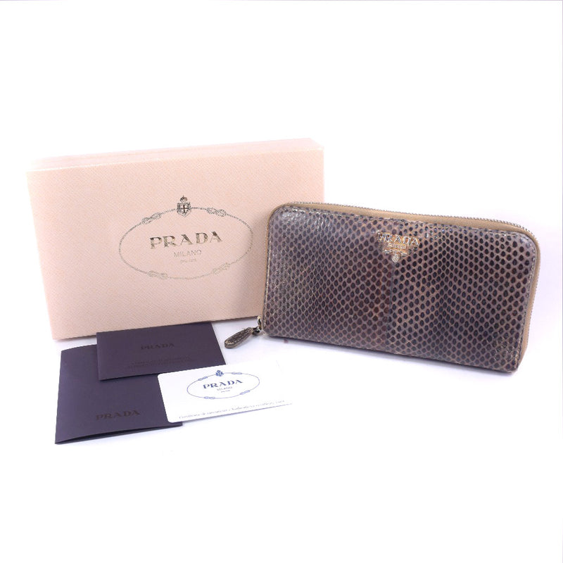 [PRADA] Prada 
 long wallet 
 AYERS 1M0506 Leather Platino Tea Fastener Ladies