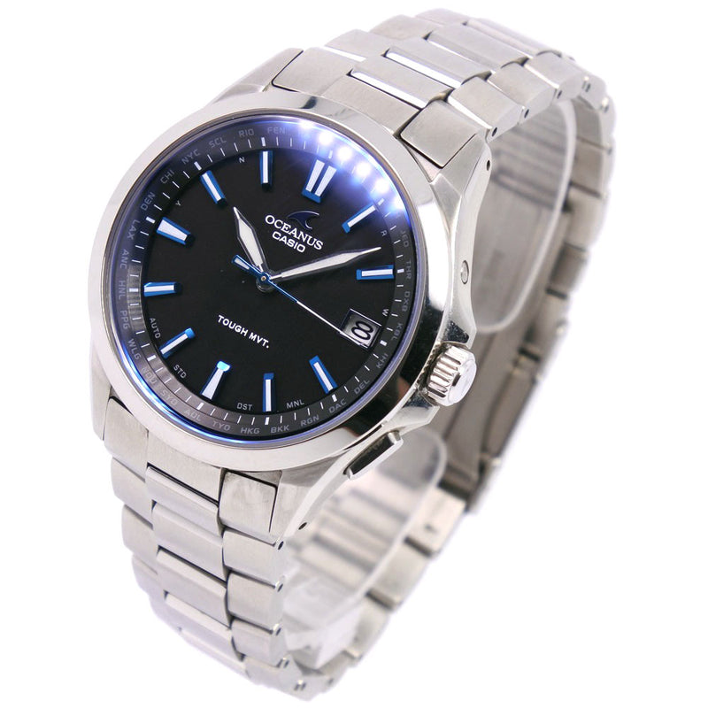 [CASIO] Casio Oscianous 5235 OCW-S100 Watch Titanium Blue Solar Radio Clock Men's Navy Dial Watch A-Rank