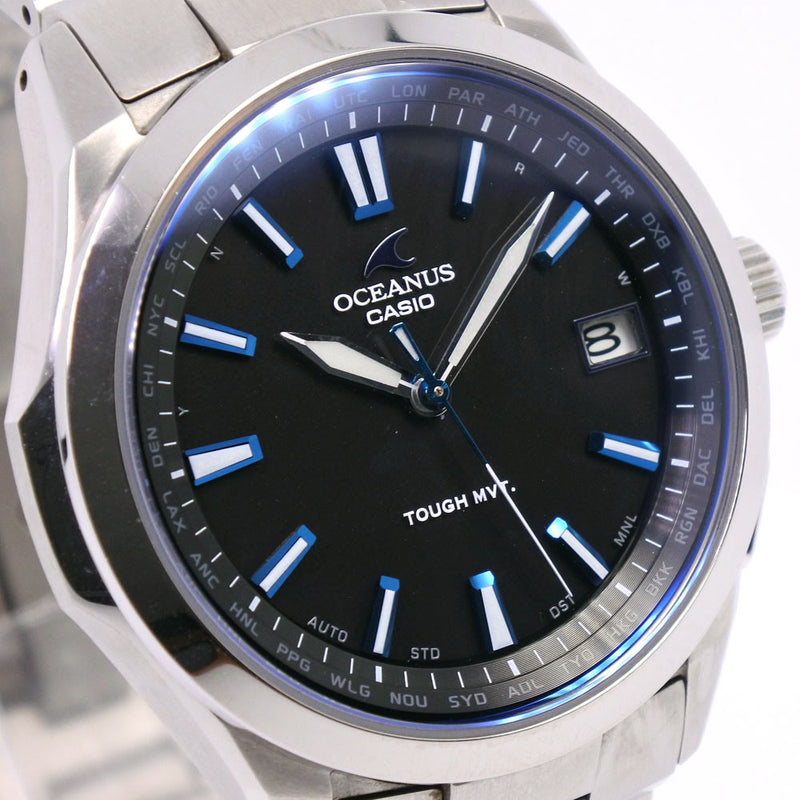 [CASIO] Casio Oscianous 5235 OCW-S100 Watch Titanium Blue Solar Radio Clock Men's Navy Dial Watch A-Rank