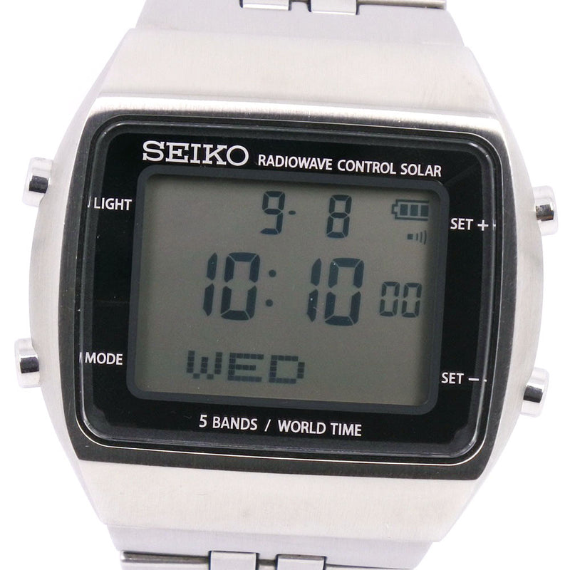 [Seiko] Seiko Radiowave S760-0AA0观看不锈钢太阳能无线电时钟数字l显示器黑色表盘观看A级