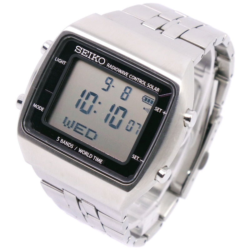 [Seiko] Seiko RADIOWAVE S760-0AA0 Watch Stainless Steel Solar Radio Clock Digital L display Men Black Dial Watch A-Rank