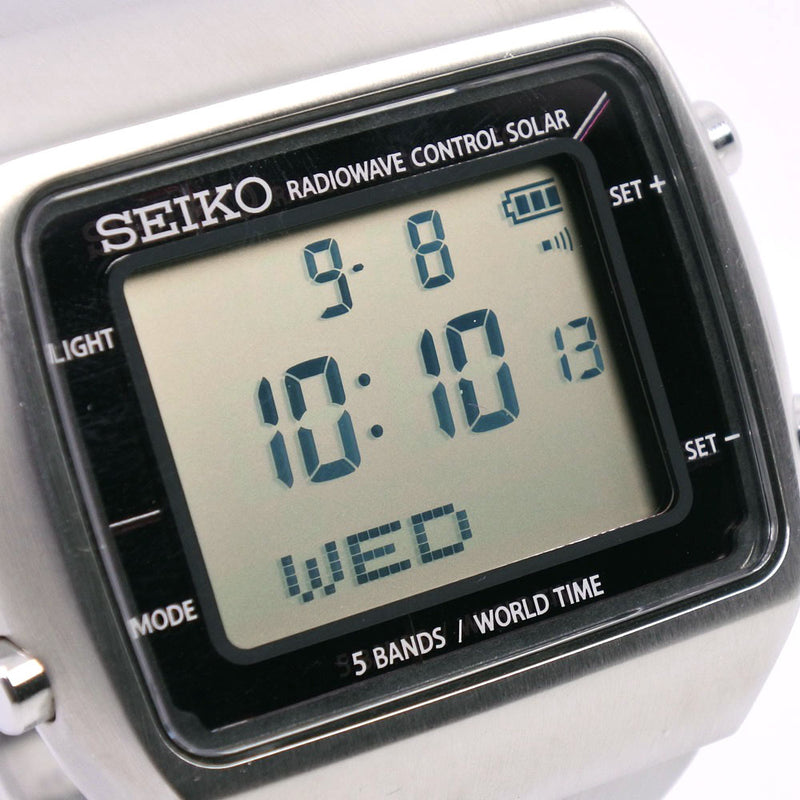 [SEIKO] SEIKO RADIOWAVE S760-0AA0 시계 스테인리스 스틸 태양 라디오 시계 디지털 L 디스플레이 맨 블랙 다이얼 시계 A-RANK