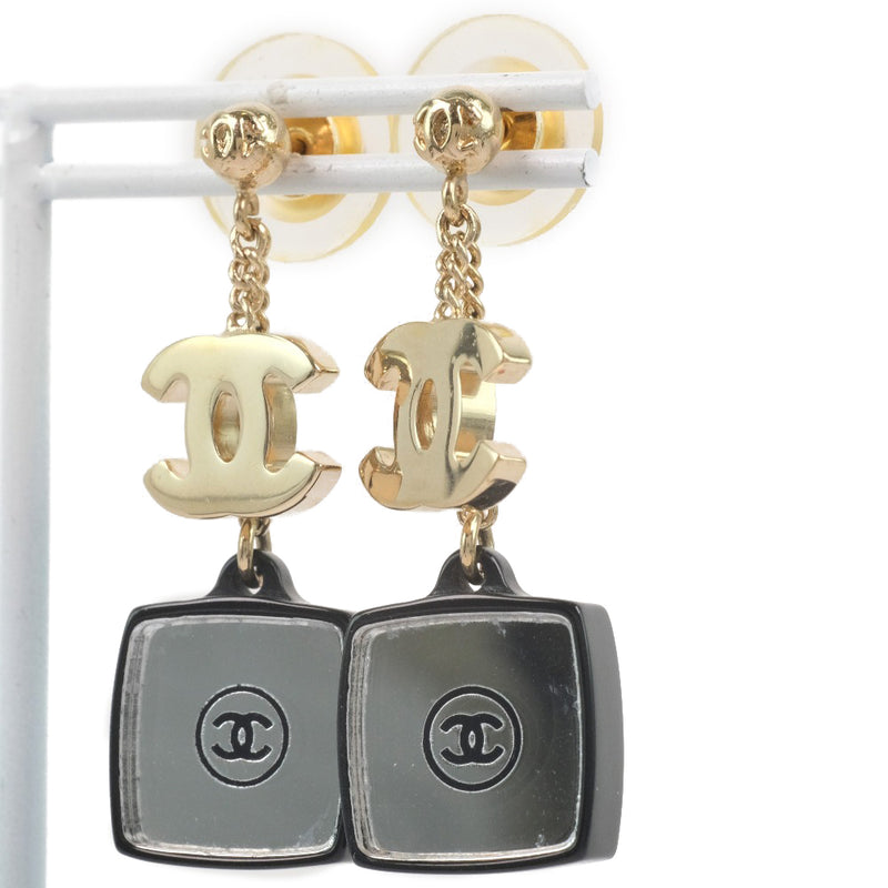 [CHANEL] Chanel Coco Mark Mirror Pierce Piercing Gold Plating Clear 04A engraved Ladies Earrings