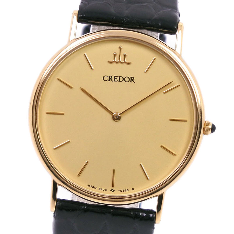 Seiko] Seiko Credor 5A74-0140 Watch K18 Yellow Gold x Leather 