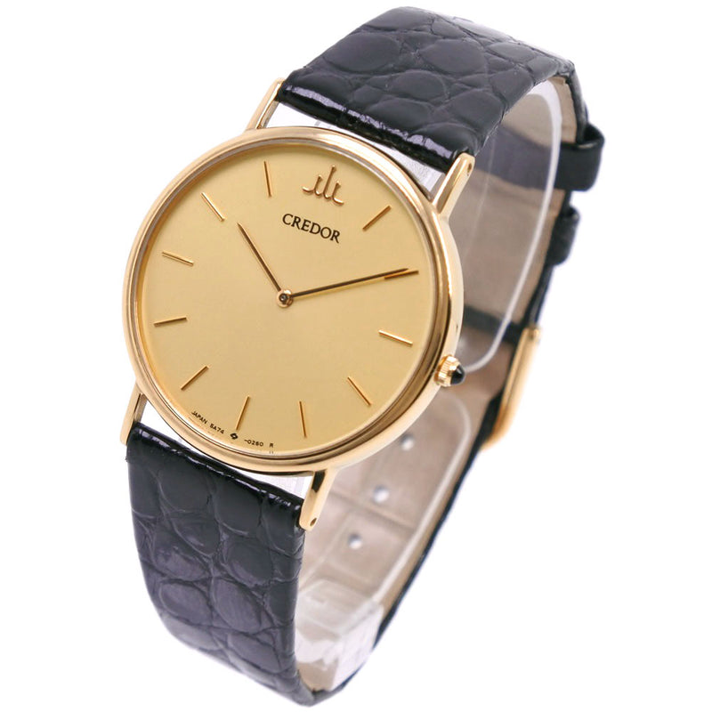 【SEIKO】セイコー
 クレドール 5A74-0140 腕時計
 K18イエローゴールド×レザー クオーツ メンズ ゴールド文字盤 腕時計
Aランク