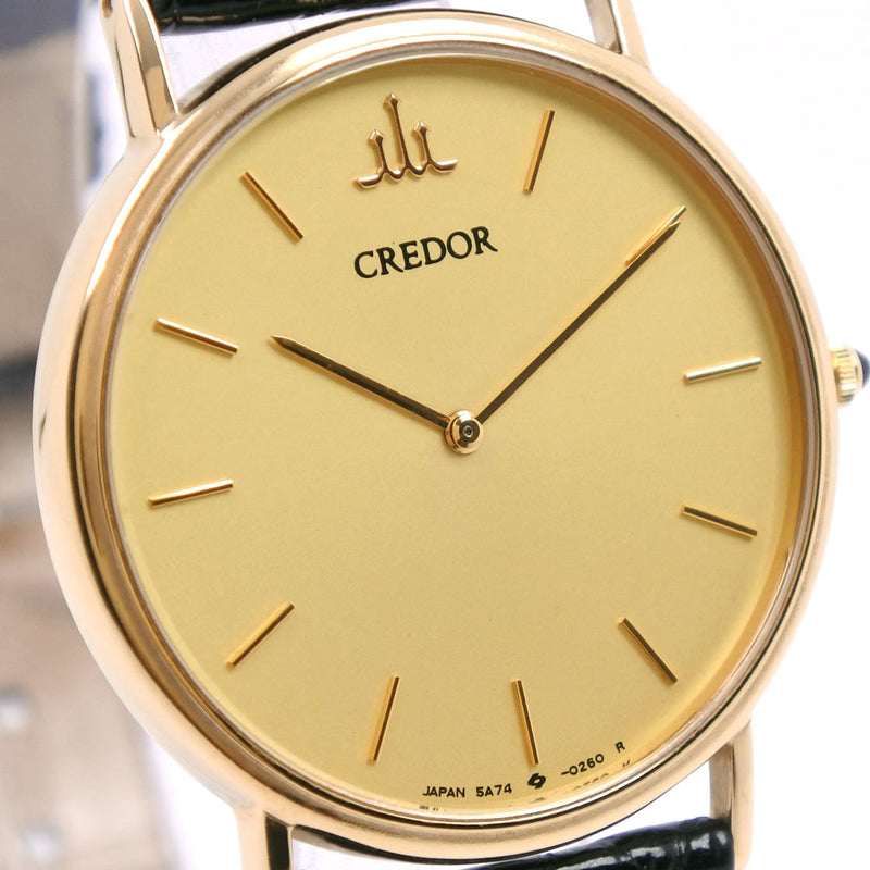 【SEIKO】セイコー
 クレドール 5A74-0140 腕時計
 K18イエローゴールド×レザー クオーツ メンズ ゴールド文字盤 腕時計
Aランク