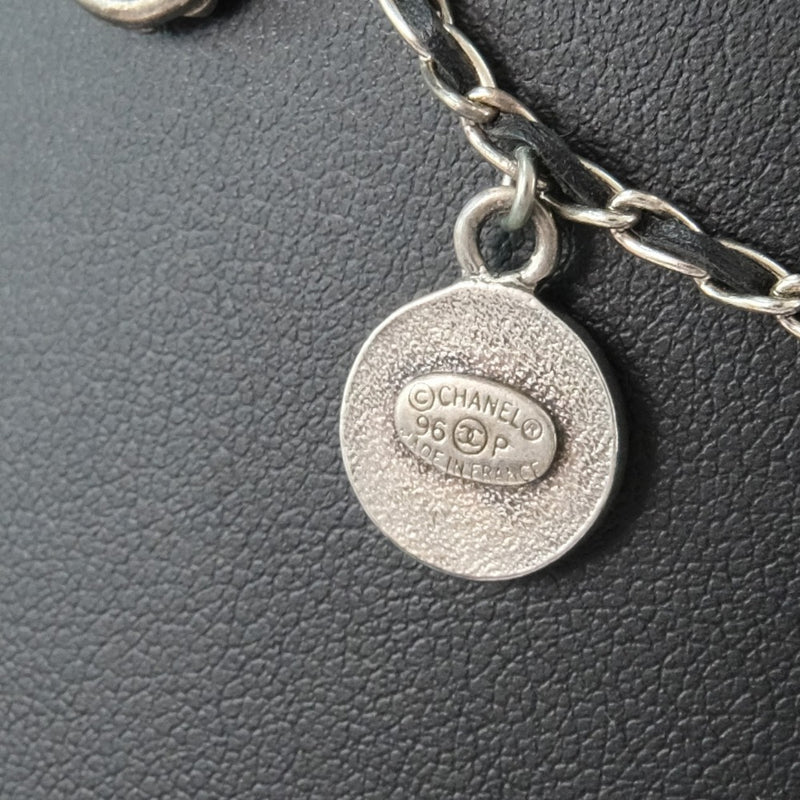 CHANEL] Chanel Icon chain necklace Leather Silver 96P engraved