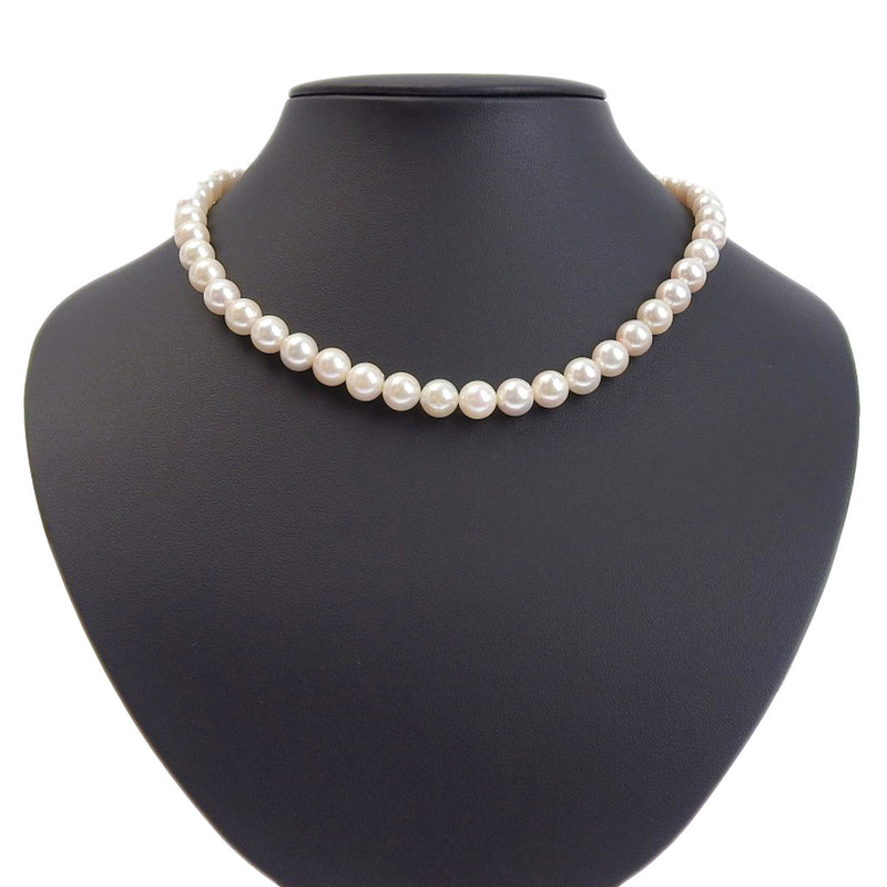 Collar de perlas 8.0-8.5 mm Pearl x Plate White Pearl Ladies A-Rank