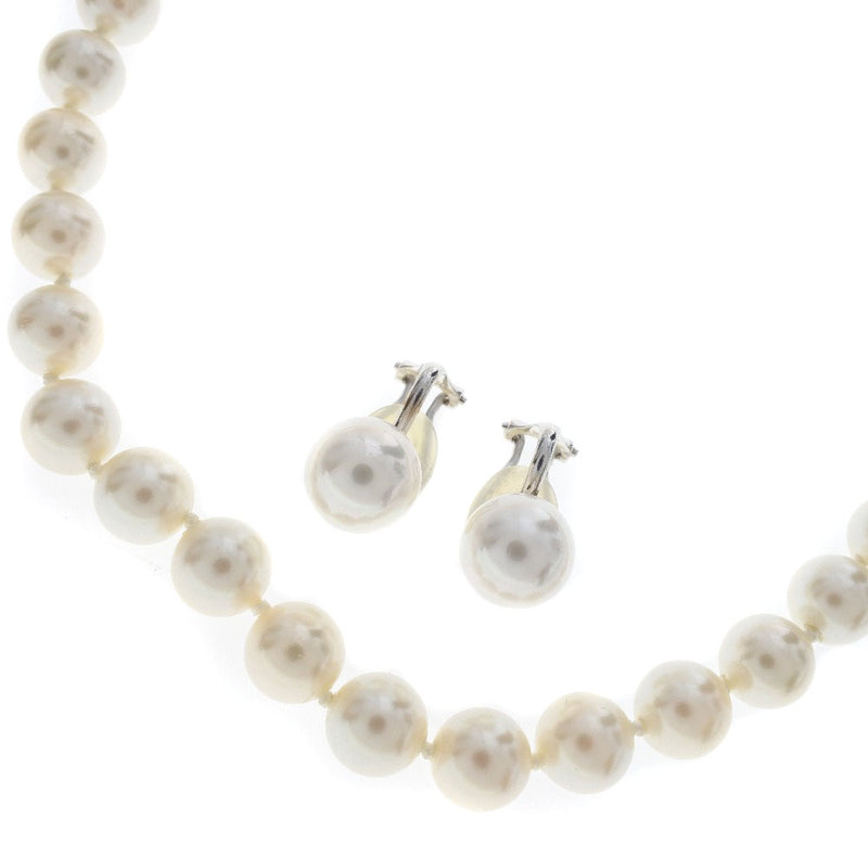 Pearl earring set 8.0mm Pearl x K14 White Gold x Silver White Ladies Necklace A Rank