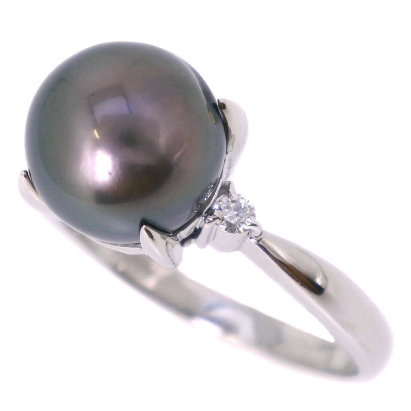 珍珠号13戒指 /戒指9.5毫米PT900白金X黑色珍珠（黑色蝴蝶珍珠）X钻石黑色D0.07雕刻珍珠女士SA等级