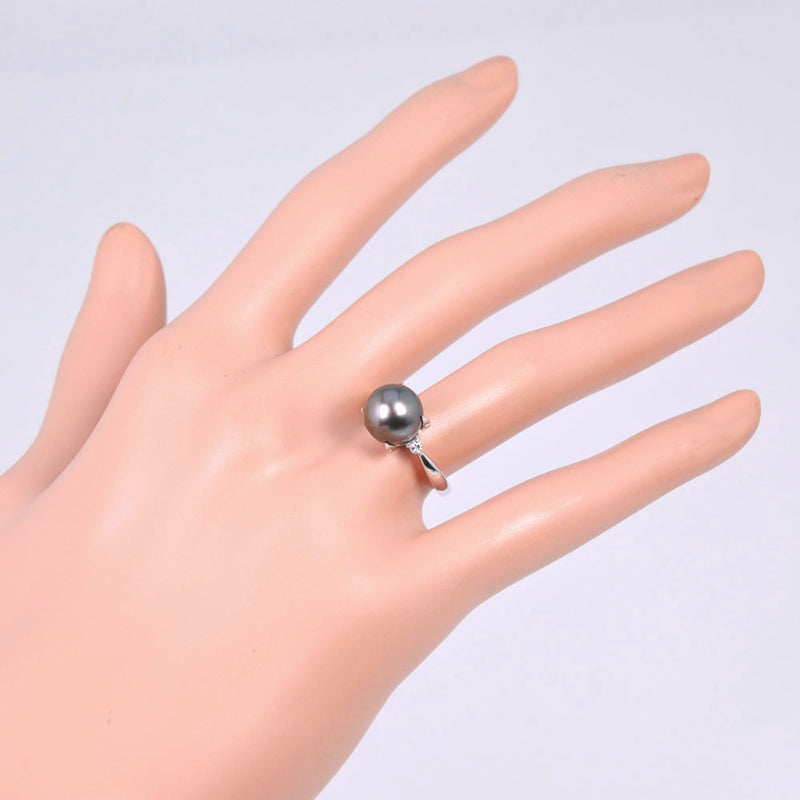 珍珠号13戒指 /戒指9.5毫米PT900白金X黑色珍珠（黑色蝴蝶珍珠）X钻石黑色D0.07雕刻珍珠女士SA等级