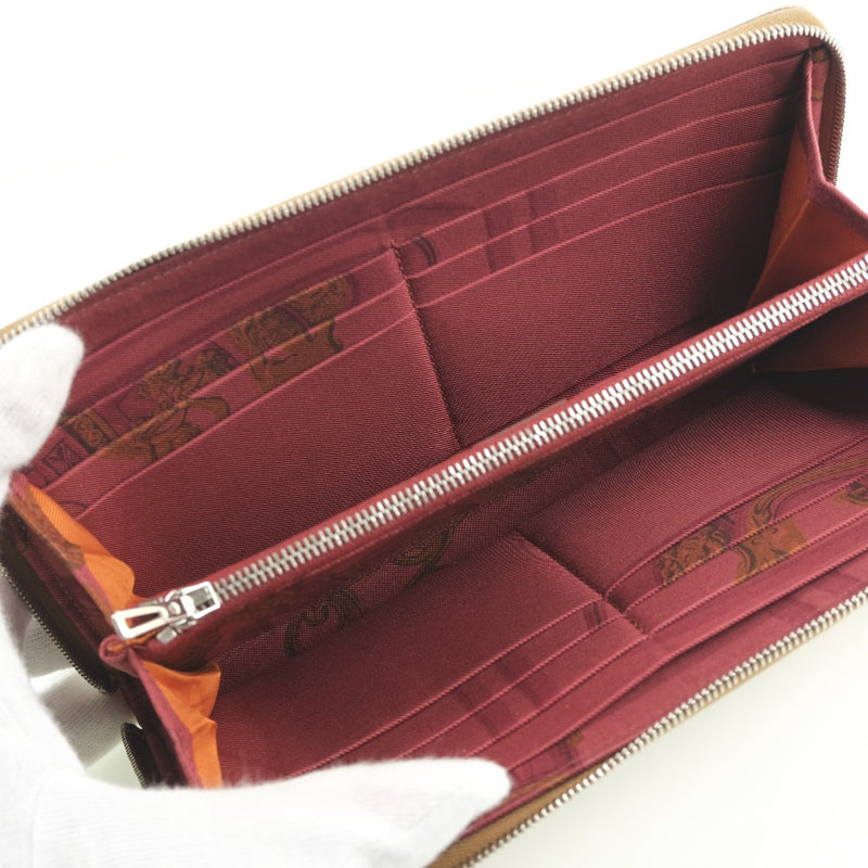 [HERMES] Hermes Azapring Long Silkin Long Wallet Vo Epson Gold Tea □ M engraved unisex long wallet A-Rank