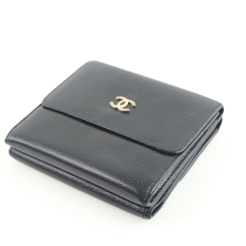 【CHANEL】シャネル
 コンパクト 二つ折り財布
 レザー 黒 レディース 二つ折り財布