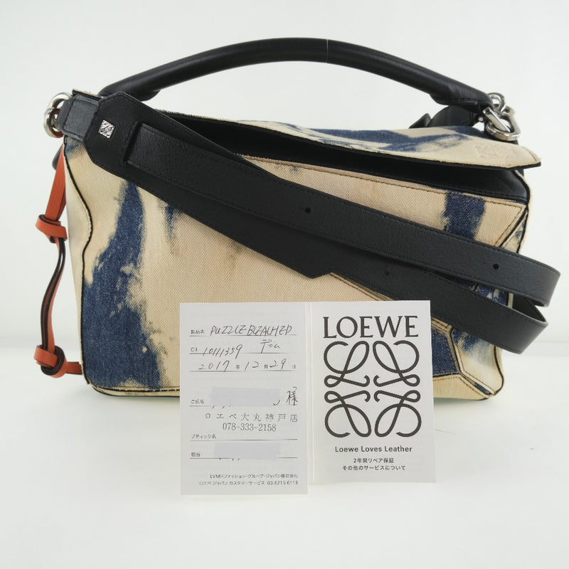 Loewe] Loewe 带有带状带的拼图袋312.50.S20手袋牛仔白女士手提包
