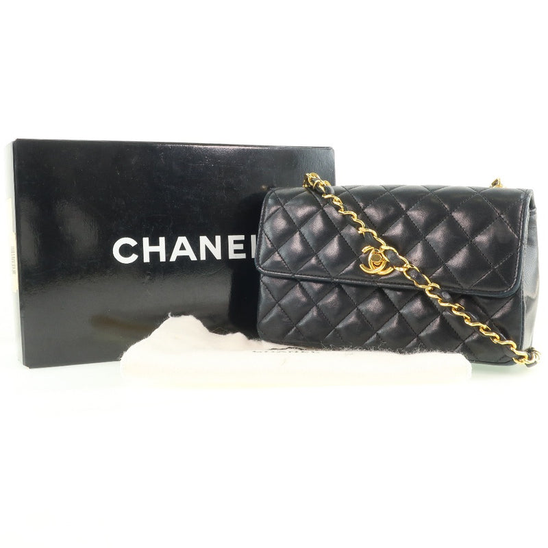 [Chanel] Chanel cadena de hombro matrasse bolso de hombro vintage rumskin damas negras bolso de hombro b-rank
