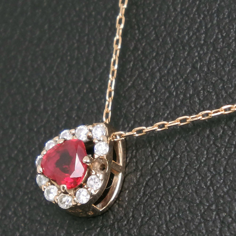 Necklace K18 Yellow Gold x Diamond x Ruby 0.18/0.06 Engraved Ladies A-Rank