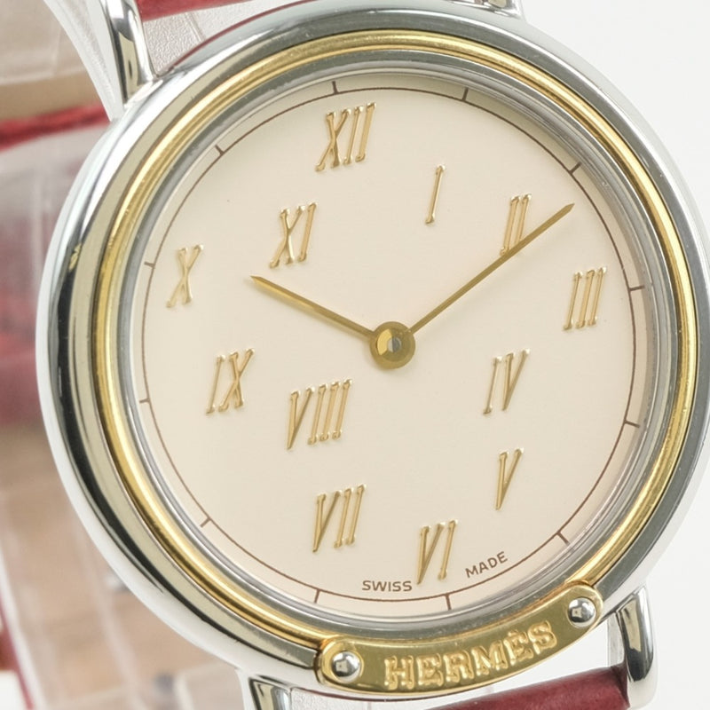 [Hermes] Hermes Meteor 시계 스테인레스 스틸 x 가죽 쿼츠 유니니스 렉스 아이보리 다이얼 시계