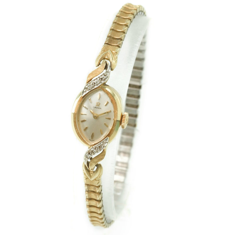 [오메가] 오메가 칼 .484 AA7891 시계 K14 옐로우 골드 X 다이아몬드 손으로 쓴 숙녀 골드 다이얼 시계