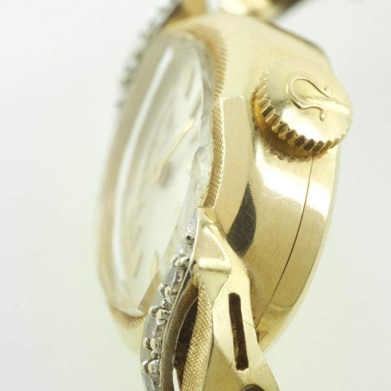 【OMEGA】オメガ cal.244 K14イエローゴールド×レザー 黒 手巻き レディース シルバー文字盤 腕時計