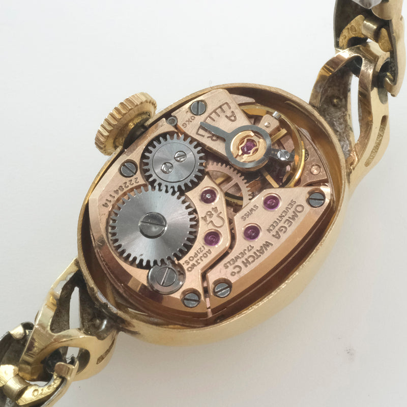 [오메가] 오메가 칼 .484 AA7891 시계 K14 옐로우 골드 X 다이아몬드 손으로 쓴 숙녀 골드 다이얼 시계