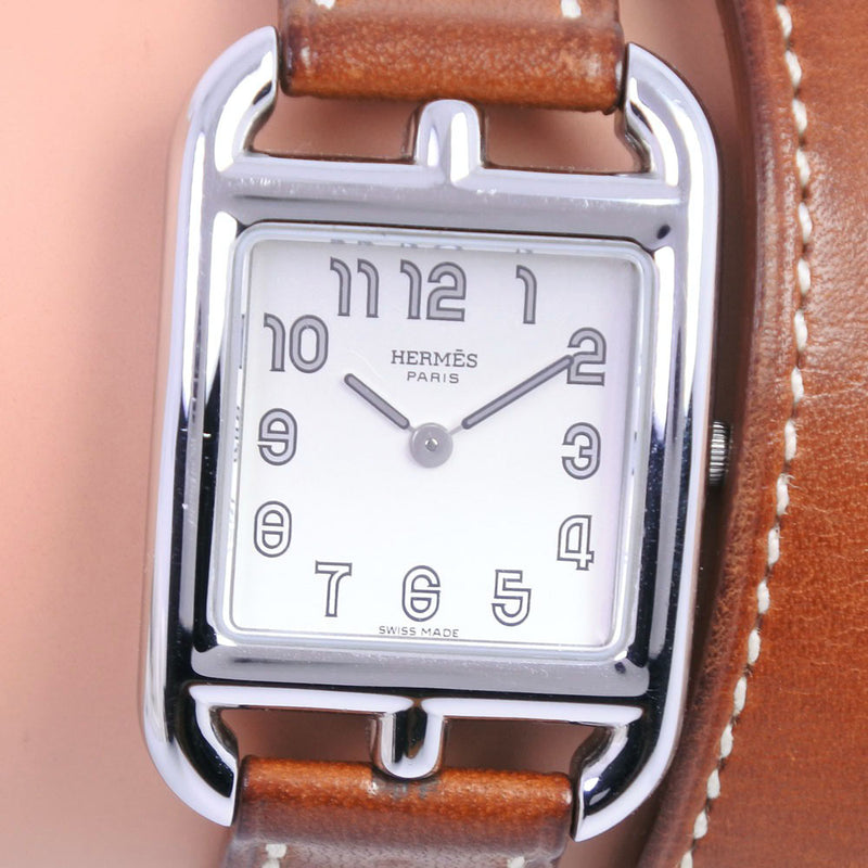 【HERMES】エルメス
 ケープコッド ドゥブル CC1.210 腕時計
 ステンレススチール×レザー □E刻印 クオーツ レディース シルバー文字盤 腕時計