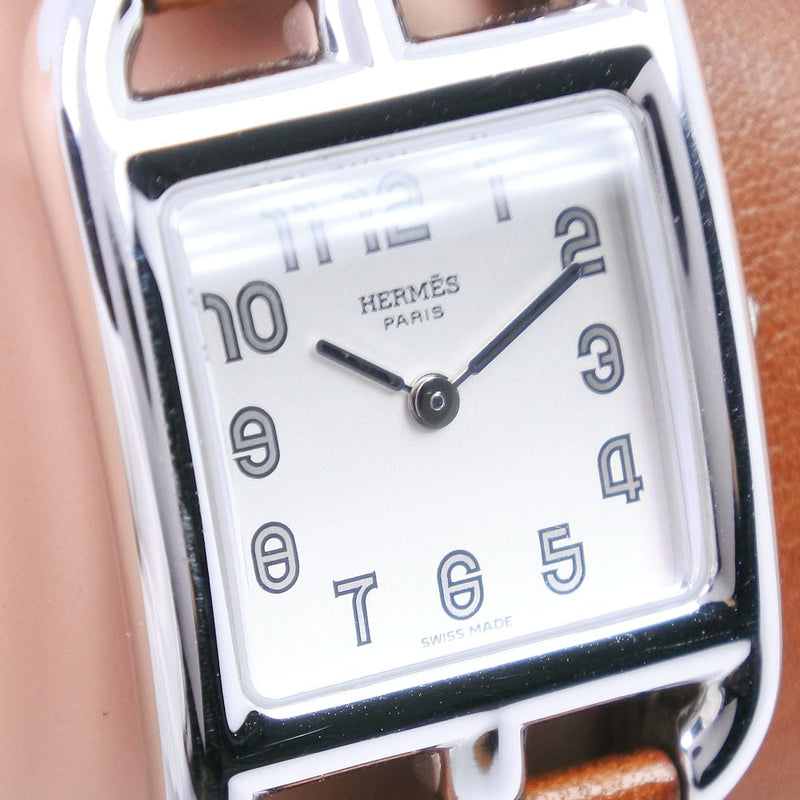 【HERMES】エルメス
 ケープコッド ドゥブル CC1.210 腕時計
 ステンレススチール×レザー □E刻印 クオーツ レディース シルバー文字盤 腕時計