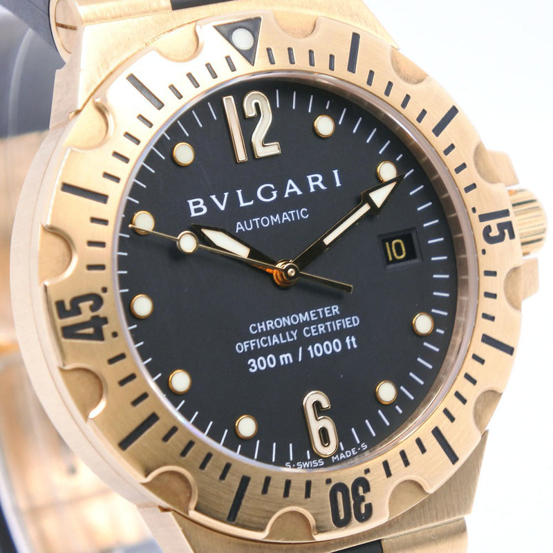 [BVLGARI] Bulgari Diagano Skuba SD40G Watch K18 Yellow Gold x Rubber Men's Black Dial Watch A-Rank
