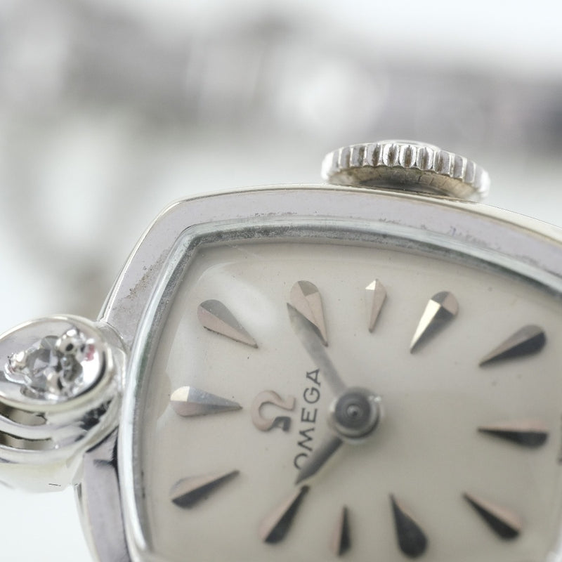 [OMEGA] Omega Antique Cal.483 Watch K14 White Gold x Diamond Hand -rolled Ladies Silver Dial Watch