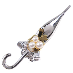 【MIKIMOTO】ミキモト 真珠 傘モチーフ K18イエローゴールド×パール ゴールド レディース ブローチ