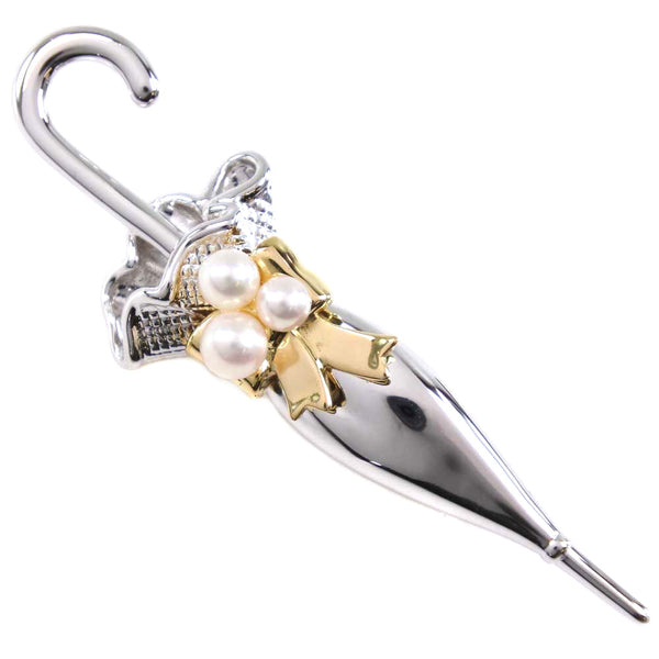 【MIKIMOTO】ミキモト
 真珠 傘モチーフ ブローチ
 K18イエローゴールド×パール レディース