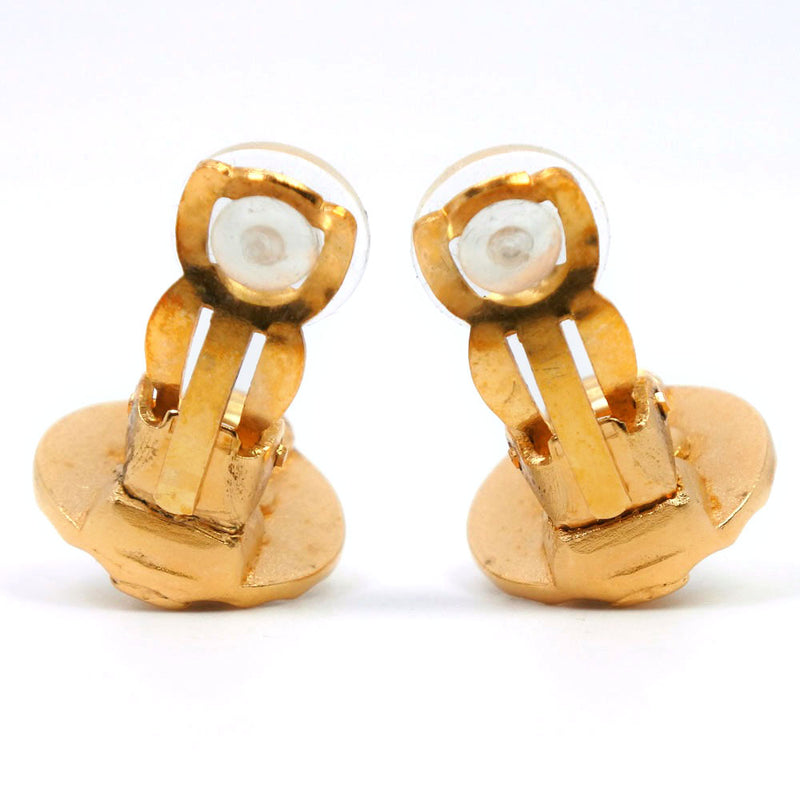 [CHANEL] Chanel Coco Mark Earrings Gold Golden x Fake Pearl 97A engraved Ladies earrings A rank