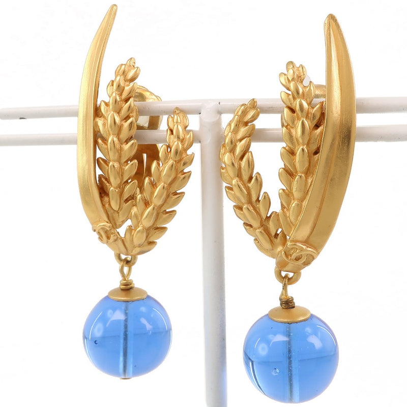 [Chanel] Chanel Inaho Earring Gold Plating x Aishi 99p Garphing Ladies Pendientes A-Rank