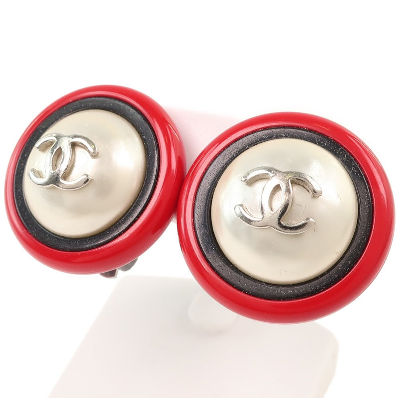 [Chanel] Chanel Coco Mark Pearing Pearl Red 96p Garphed Ladies Pendientes A-Rank