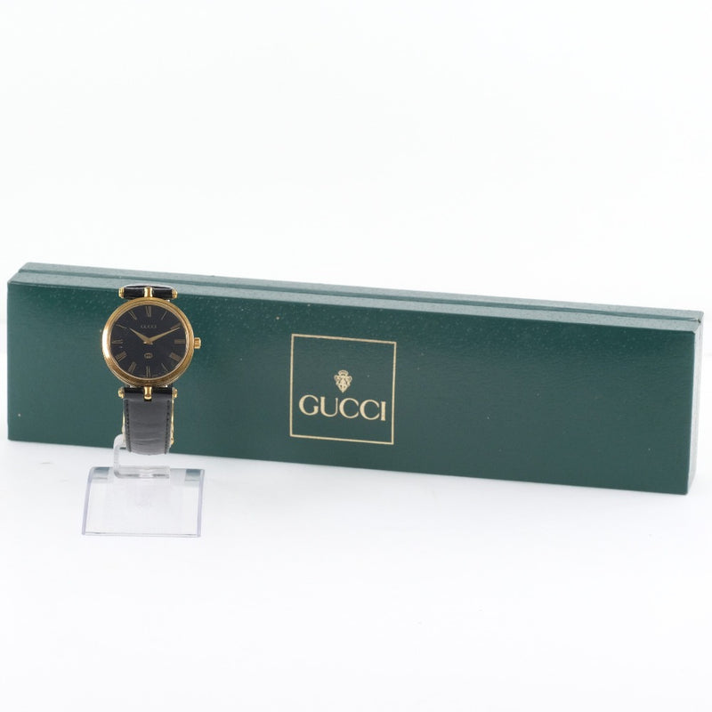 [GUCCI] Gucci Sherry Watch Stainless Steel x Leather Gold Quartz Unisex Black Dial Watch