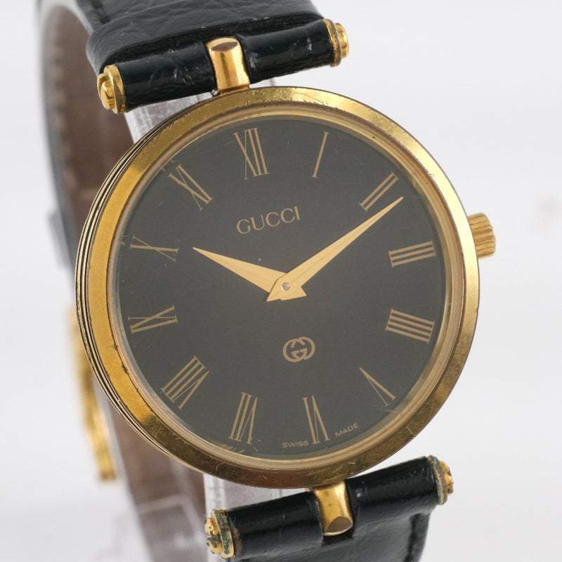 [GUCCI] Gucci Sherry Watch Stainless Steel x Leather Gold Quartz Unisex Black Dial Watch