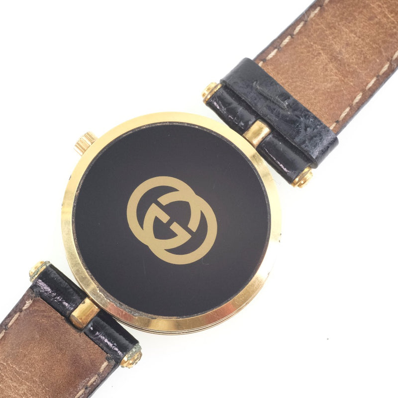 【GUCCI】グッチ
 シェリー 腕時計
 ステンレススチール×レザー ゴールド クオーツ ユニセックス 黒文字盤 腕時計