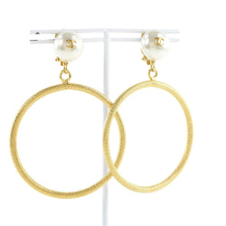 [CHANEL] Chanel Hoop Coco Mark Earrings Gold Plating x Fake Pearl 96A engraved Ladies earrings