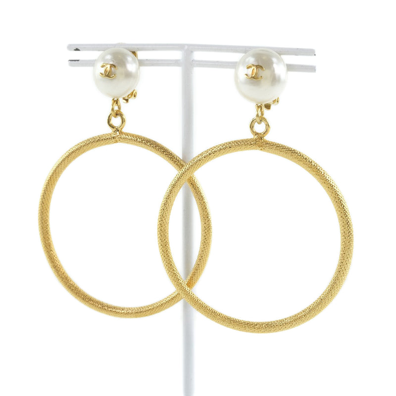 [Chanel] Chanel Hoop Coco Mark Pendientes Reparación de oro X Pearl Fake 96a Pendientes de damas grabadas