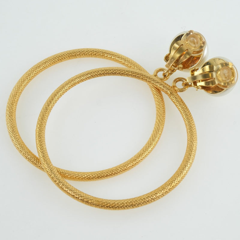 [CHANEL] Chanel Hoop Coco Mark Earrings Gold Plating x Fake Pearl 96A engraved Ladies earrings